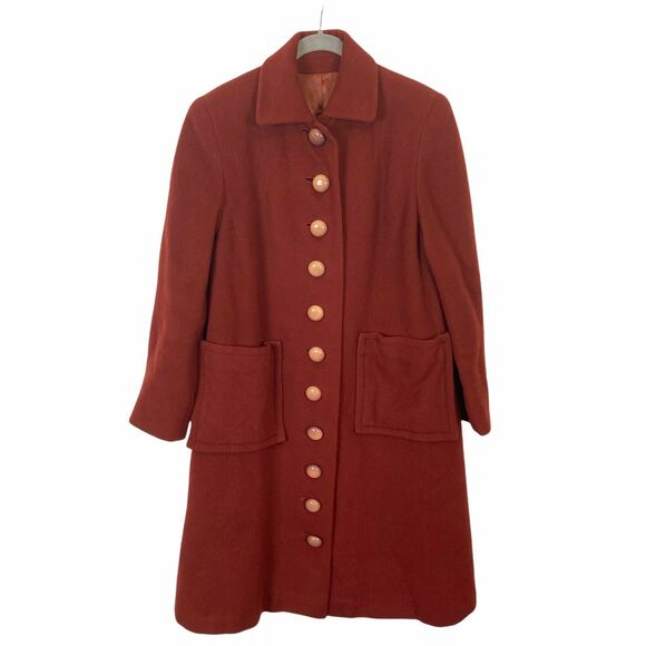 Penn Traffic Co Overcoat Vintage 50's Women's Rust Long Sleeve Collared size M/L - Picture 1 of 16